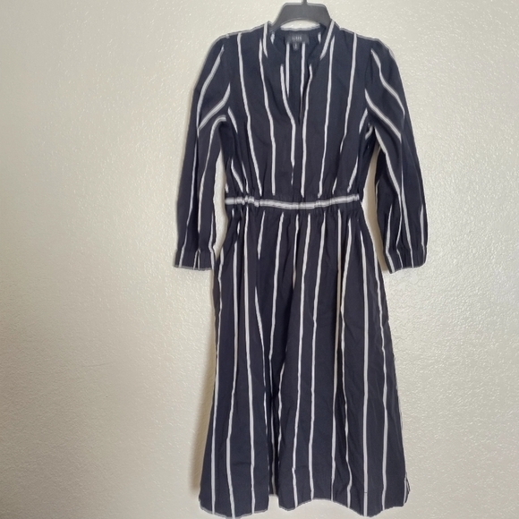 J. Crew Cinched-waist cotton poplin midi dress in stripe sz S - Picture 2 of 11